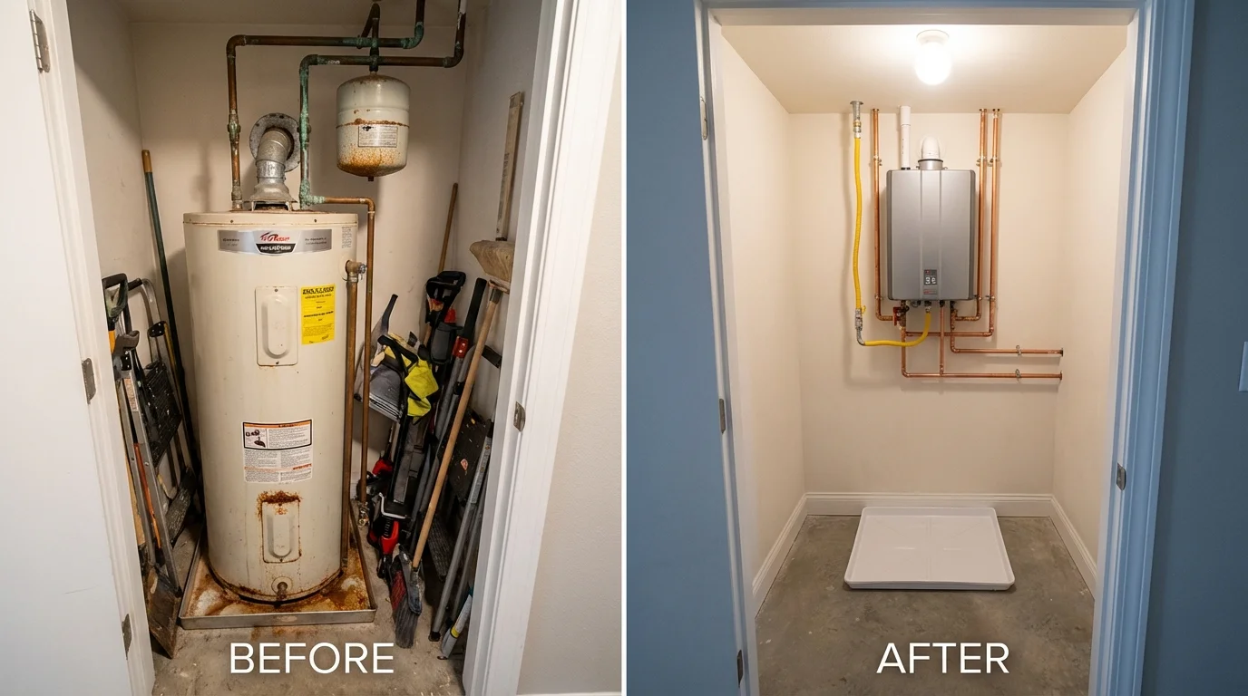 Tank water heater versus wall-mounted tankless unit comparison for Delta, OH homeowners